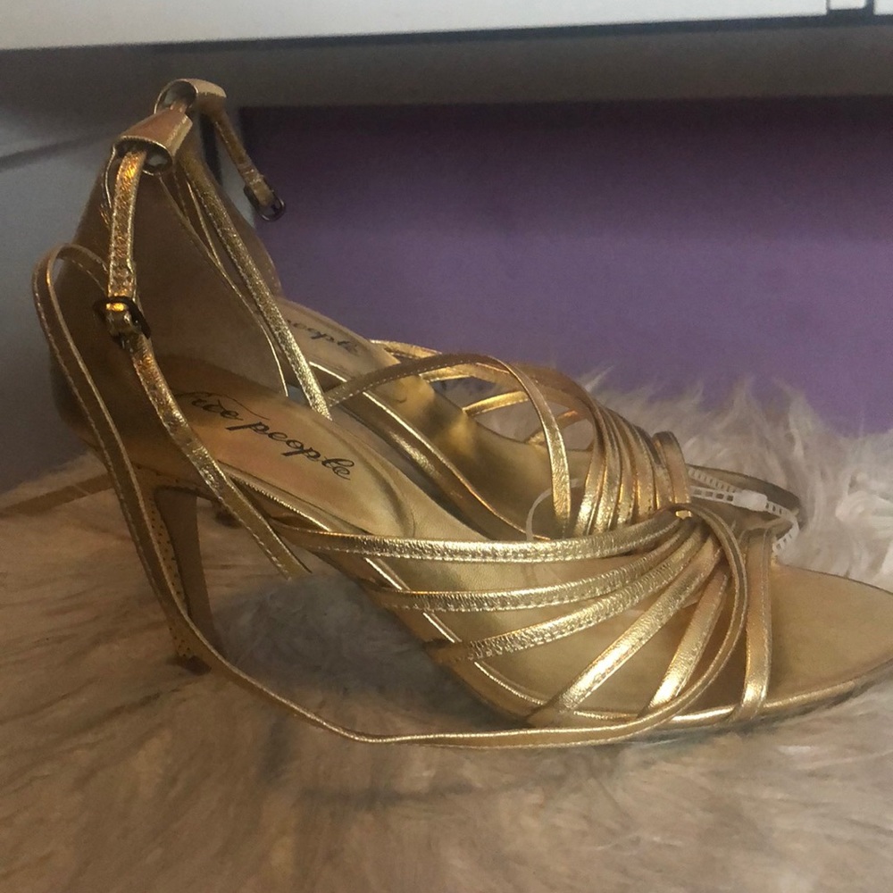 Free People Gold StrappyHeels